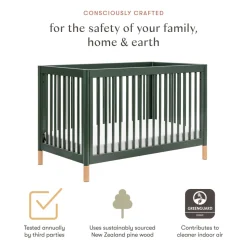 Gelato 4-in-1 Convertible Crib with Toddler Bed Conversion Kit in Forest Green with Vegan Blonde Leather Feet