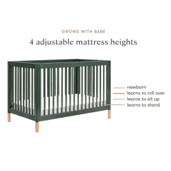 Gelato 4-in-1 Convertible Crib with Toddler Bed Conversion Kit in Forest Green with Vegan Blonde Leather Feet
