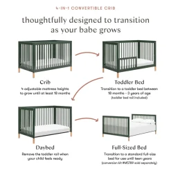 Gelato 4-in-1 Convertible Crib with Toddler Bed Conversion Kit in Forest Green with Vegan Blonde Leather Feet