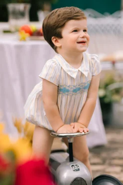 George Yellow Blue Stripe Smocked Bubble Romper