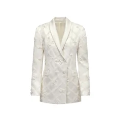 Georgia Blazer in Ivory Satin with Lattice Embellishment