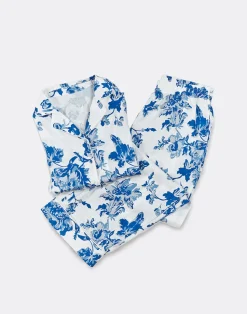 Gigi Chinoiserie Pajama Set in Blue & Ivory Porcelain