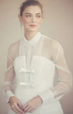 Gigi Tuxedo Shirt in White Organza