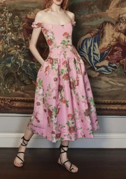 Giorgia Pink Floral Ikat Midi Dress