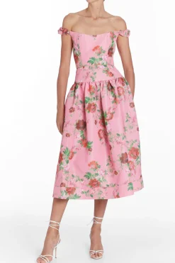 Giorgia Pink Floral Ikat Midi Dress
