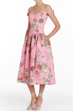 Giorgia Pink Floral Ikat Midi Dress