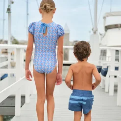 Girl’s Blue Primrose Puff Sleeve One Piece