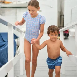 Girl’s Blue Primrose Puff Sleeve One Piece