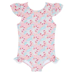 Girls Bluebells Ruffle Cup Sleeve Rashguard One Piece