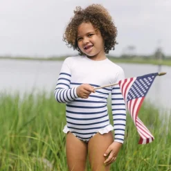Girls Breton Stripe Rashguard One Piece