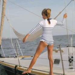 Girls Breton Stripe Rashguard One Piece