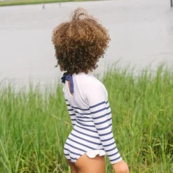 Girls Breton Stripe Rashguard One Piece