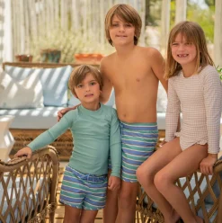 Girls Brown Crinkle Gingham Rashguard One Piece