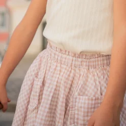 Girls Brown Gingham Skirt