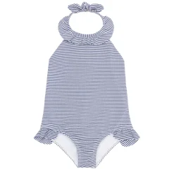 Girl’s Harbor Stripe Ruffle Halter One Piece