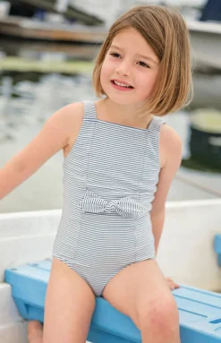 Girl’s Harbor Stripe Tie-Front One Piece