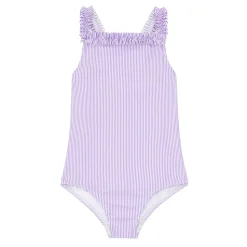 Girls Lavender Stripe Ruched Strap One Piece