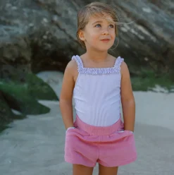 Girls Lavender Stripe Ruched Strap One Piece