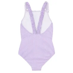 Girls Lavender Stripe Ruched Strap One Piece