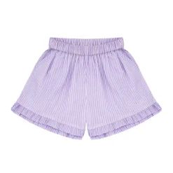 Girls Lavender Stripe Ruffle Shorts