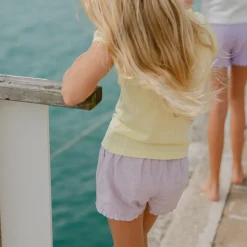 Girls Lavender Stripe Ruffle Shorts