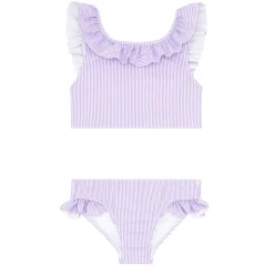 Girls Lavender Stripe Ruffle Neck Bikini