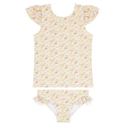 Girls Marigold Floral Short Sleeve Cup Sleeve Rashguard Set