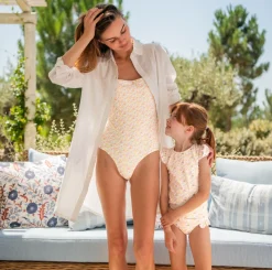 Girls Marigold Floral Short Sleeve Cup Sleeve Rashguard Set