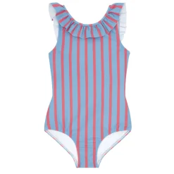 Girls Maritime Stripe Ruffle Collar One Piece
