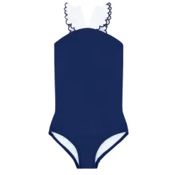 Girls Navy & White V-Neck Crossover One Piece
