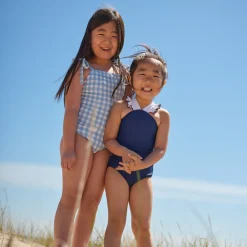 Girls Navy & White V-Neck Crossover One Piece