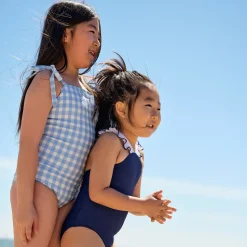 Girls Navy & White V-Neck Crossover One Piece