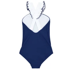 Girls Navy & White V-Neck Crossover One Piece