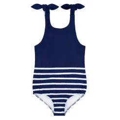 Girls Navy Breton Stripe Tie-Knot One Piece