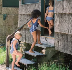 Girls Navy Breton Stripe Tie-Knot One Piece