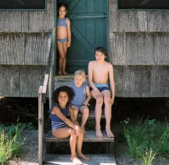 Girls Navy Breton Stripe Tie-Knot One Piece