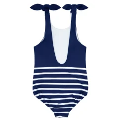 Girls Navy Breton Stripe Tie-Knot One Piece
