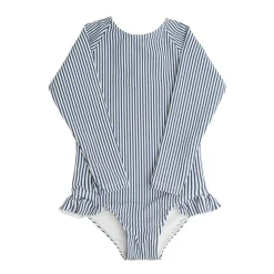 Girls Navy Stripe Rashguard One Piece