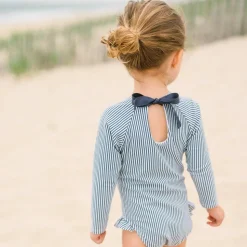Girls Navy Stripe Rashguard One Piece