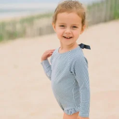 Girls Navy Stripe Rashguard One Piece