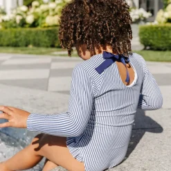 Girls Navy Stripe Rashguard One Piece