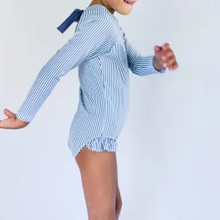 Girls Navy Stripe Rashguard One Piece