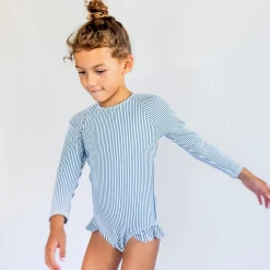 Girls Navy Stripe Rashguard One Piece