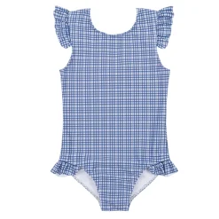 Girl’s Newport Navy Gingham Cap Sleeve Rashguard One Piece
