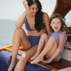 Girl’s Newport Navy Gingham Cap Sleeve Rashguard One Piece