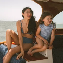 Girl’s Newport Navy Gingham Cap Sleeve Rashguard One Piece