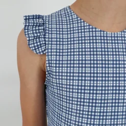 Girl’s Newport Navy Gingham Cap Sleeve Rashguard One Piece