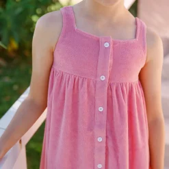 Girls Pink Sands French Terry Square Neck Button Up Dress