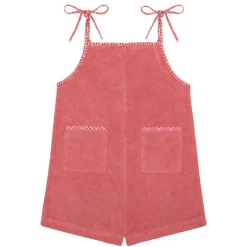 Girl’s Poppy Red French Terry Romper with Tie Straps