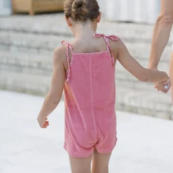 Girl’s Poppy Red French Terry Romper with Tie Straps